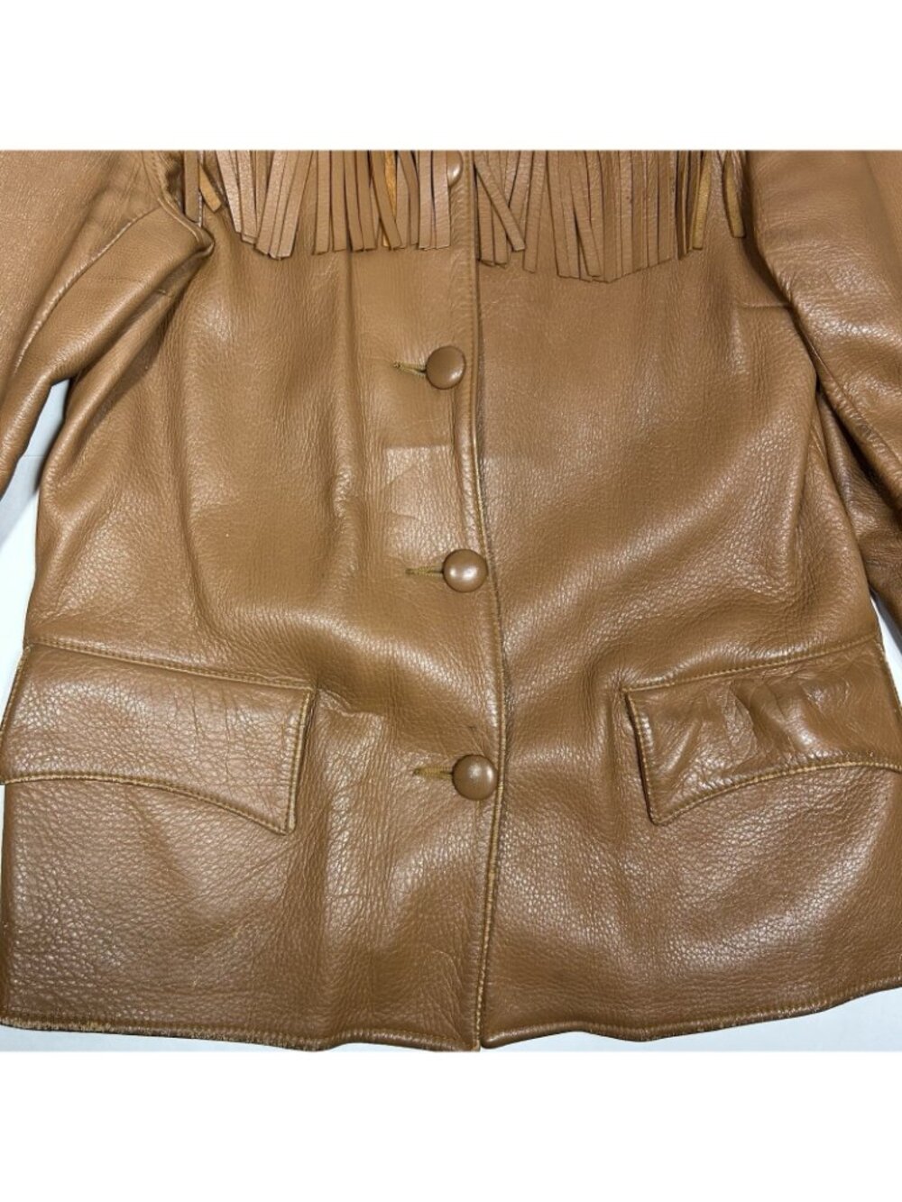 VTG 70s Women Brown Fringe Soft Leather Jacket Belted Lined Sz M ? Flaw Read - Picture 7 of 16